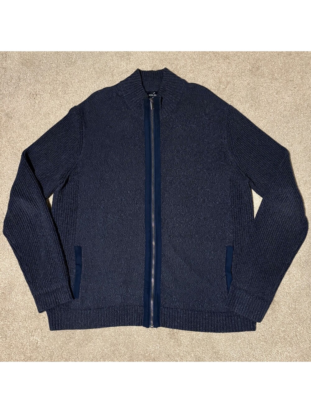 Daniel Hechter Paris Mens XXL Full Zip Blue Cotton Knit Sweater Cardigan Jacket